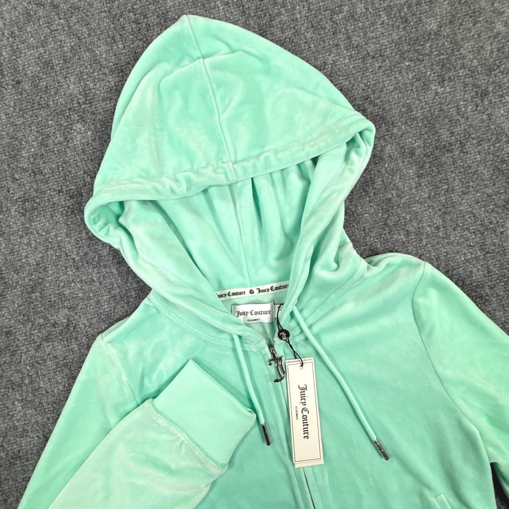 Juicy Couture Velour Hoodie Womens M Tint Of Mint Rhinestone Y2K Full Zip NWT